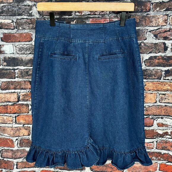 Vesti Denim Side Button Ruffle Skirt Size 6 - Picture 4 of 5